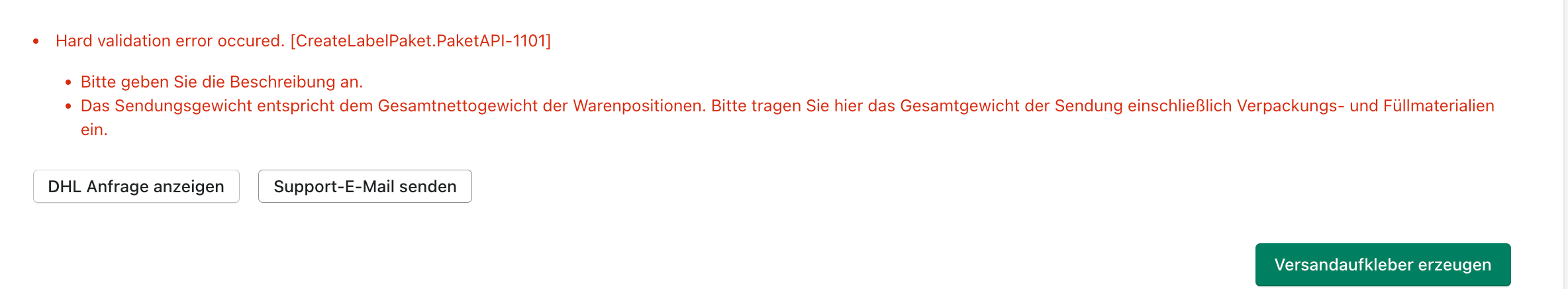 Fehlermeldung