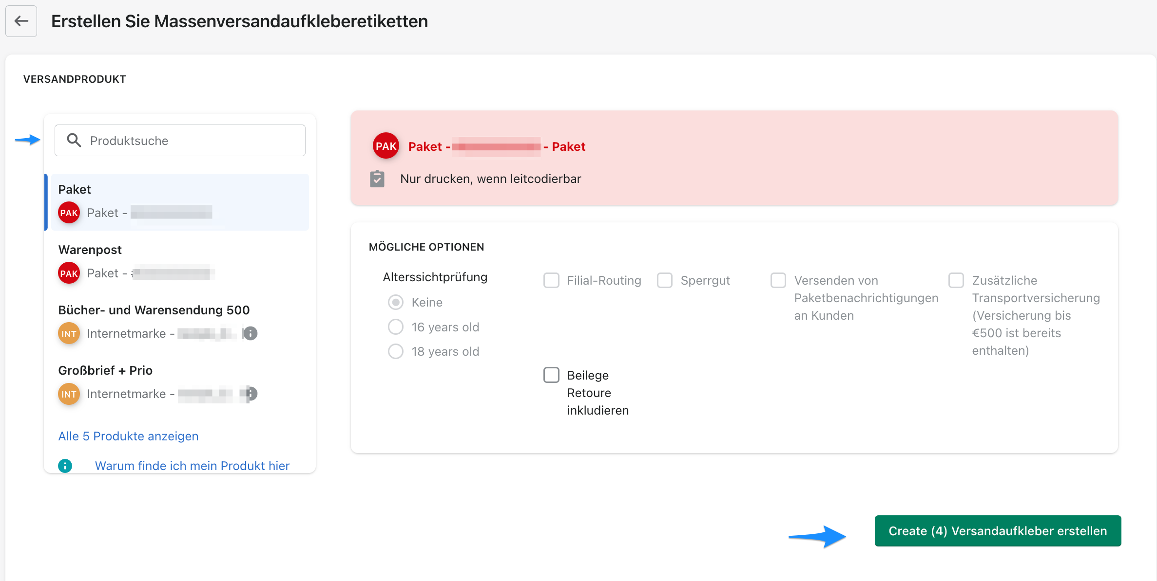 Create Bulk Label Ansicht Create Bulk Label Ansicht