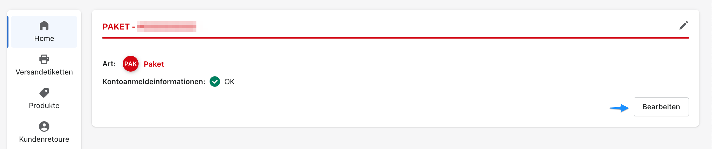Paket Account editieren 1