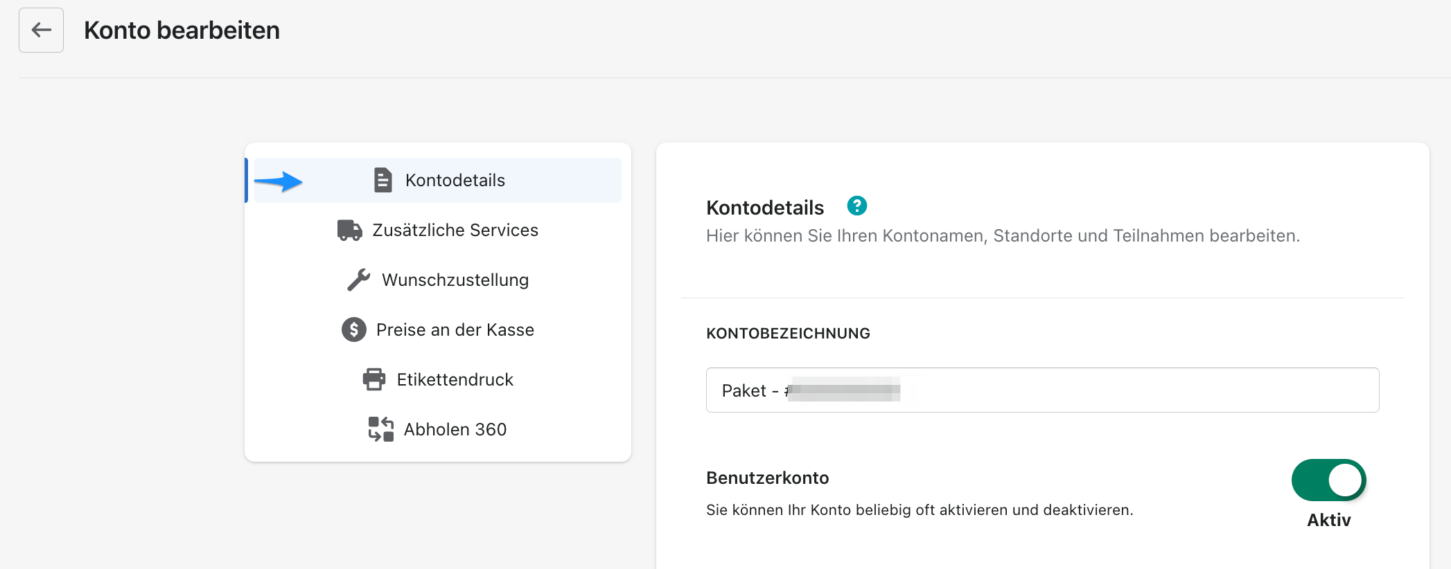 Paket Account editieren 3