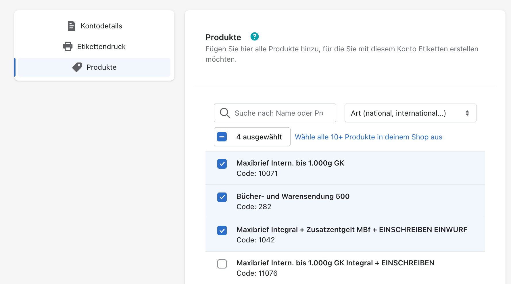 Internetmarke Einstellungen