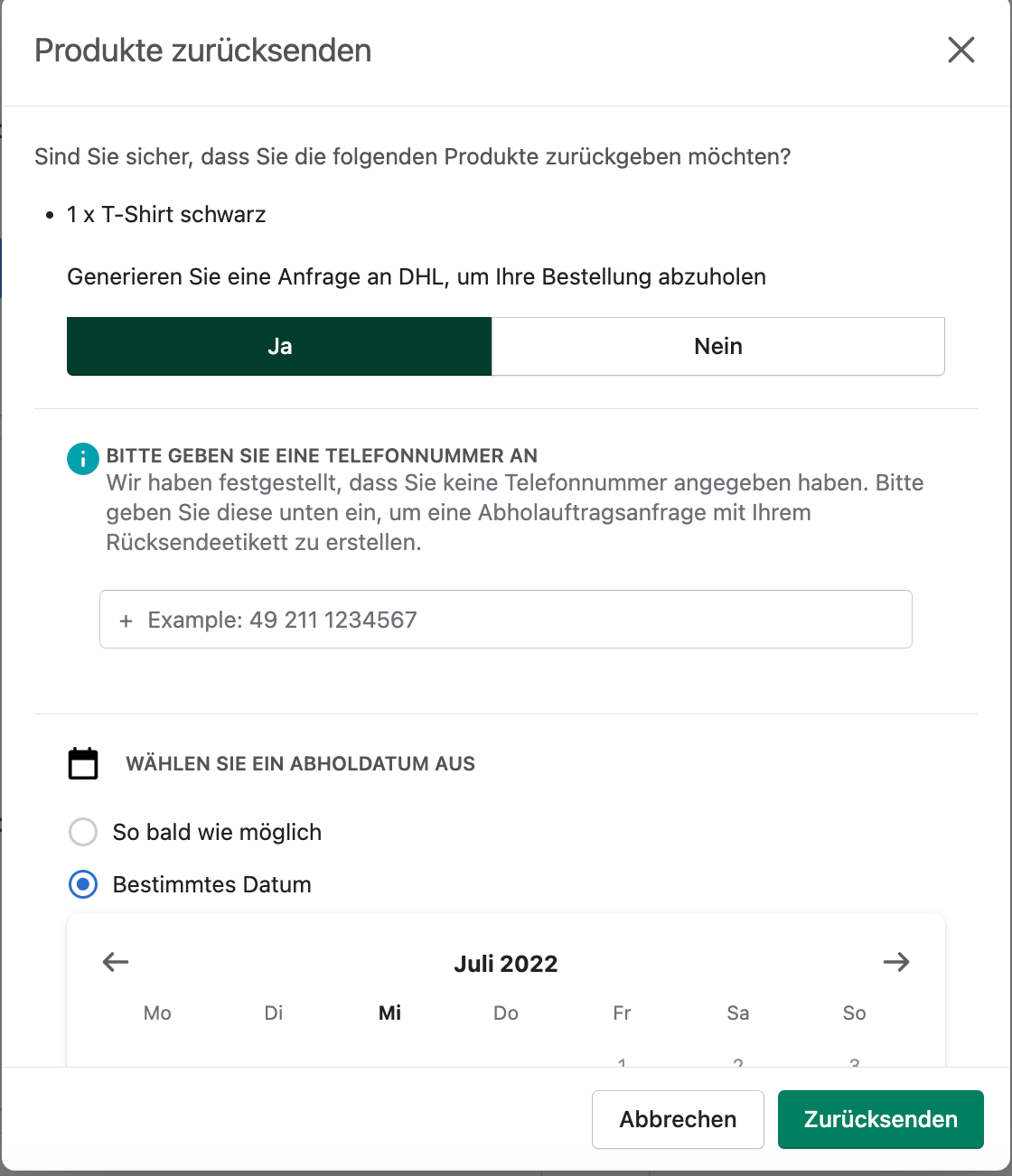 Kundenabholung