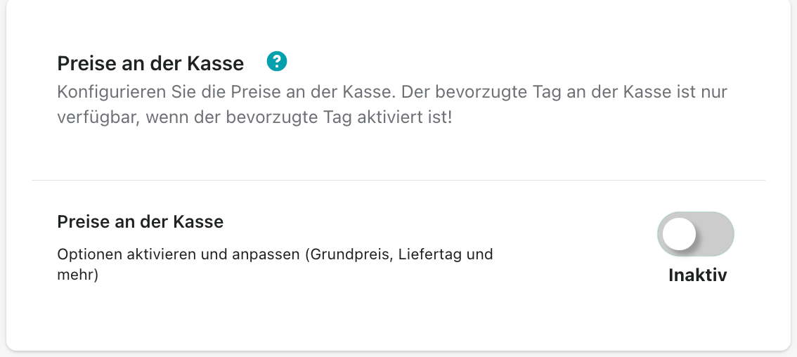 Preise an der Kasse