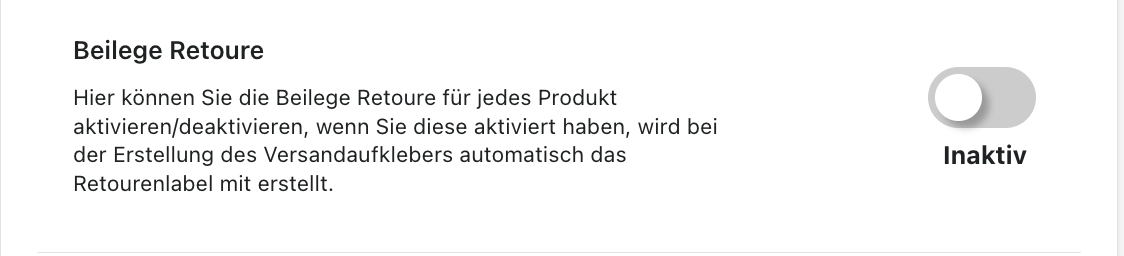 Einstellung Beilege Retoure 1