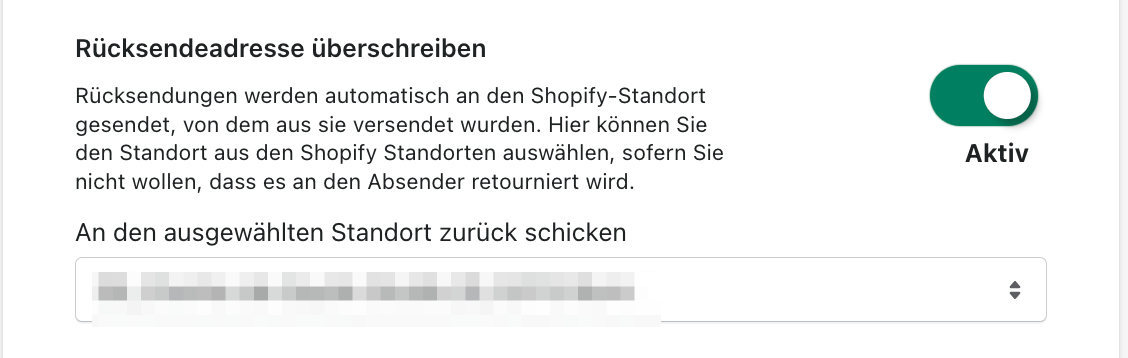 Rücksendeadresse auswählen Rücksendeadresse auswählen