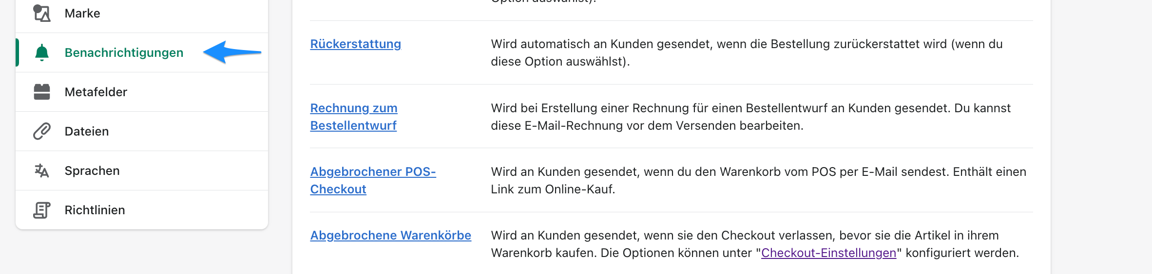 Shopify Einstellungen