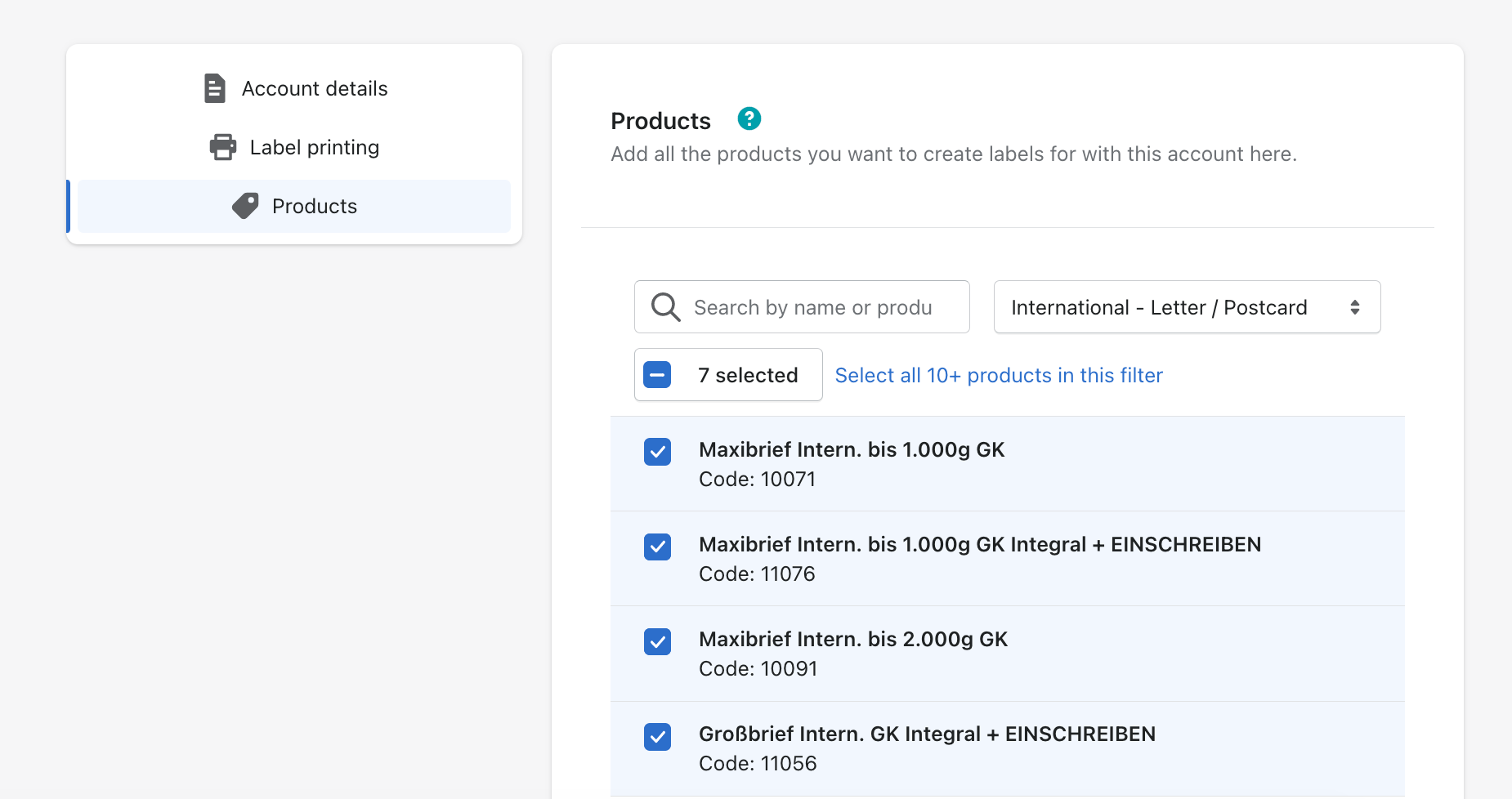Shipping Options