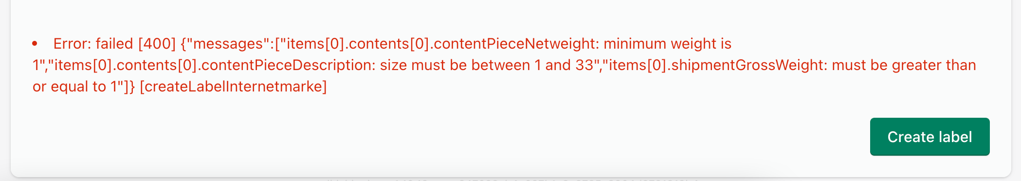 error message